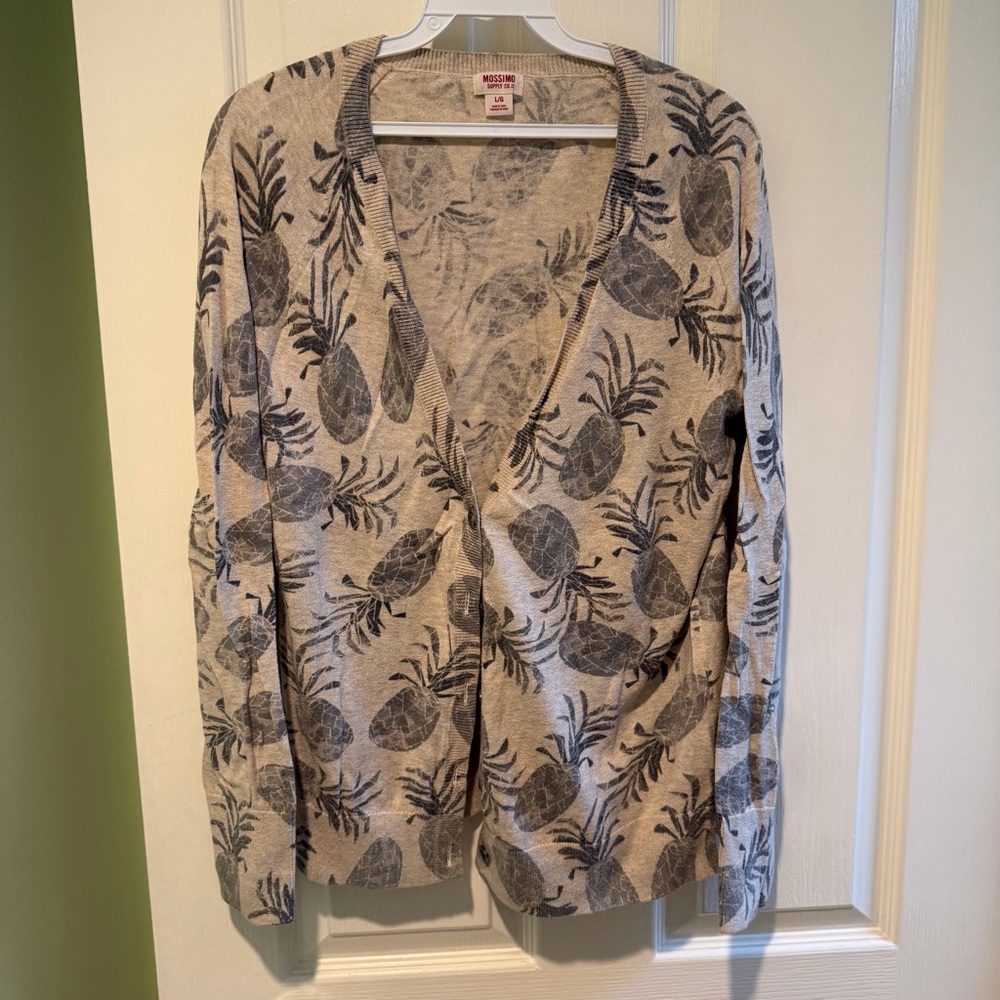 Mossimo Supply Co. V-Neck Pineapple Print Cardigan - Gray on Cream